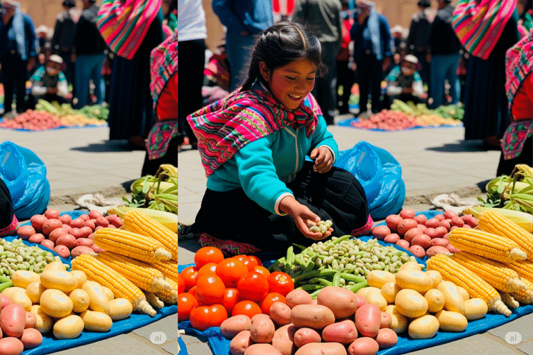 Niña Emprendedora vende sus verduras en la feria del perú